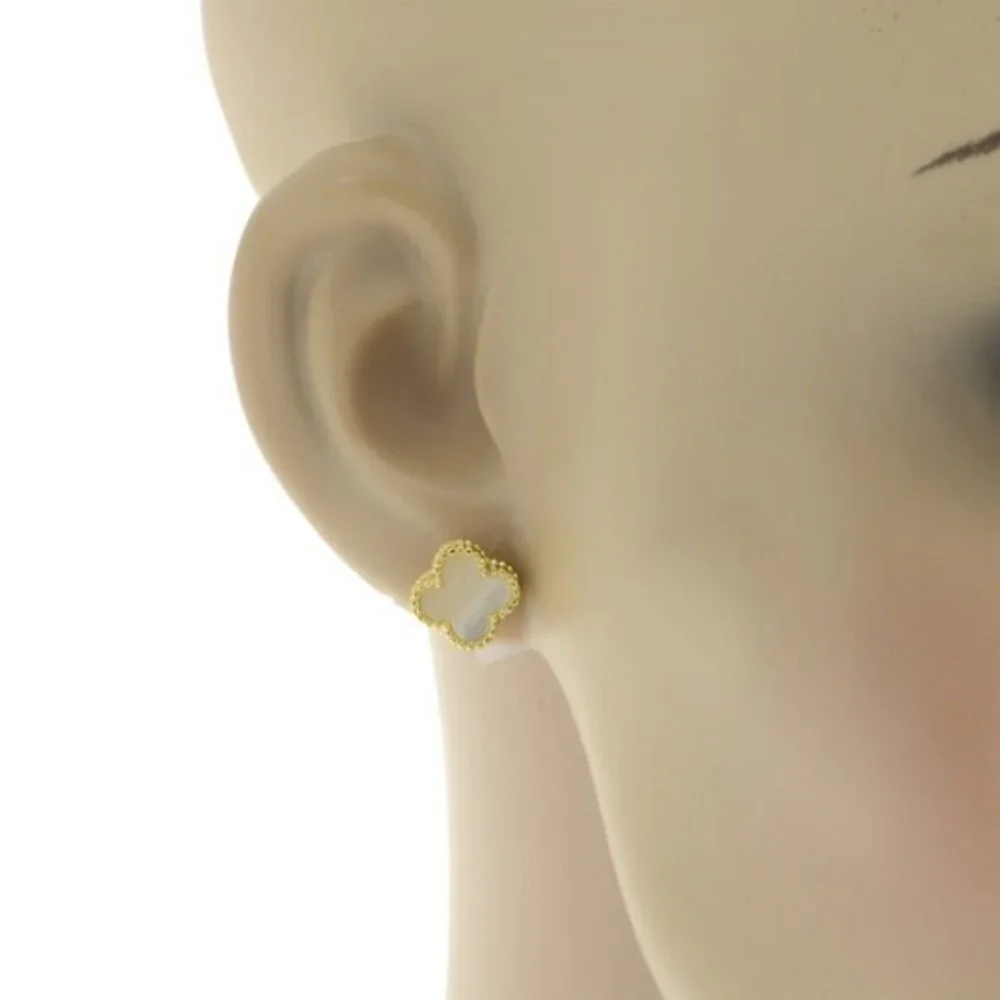 Mother of Pearl clover 925 silver 18k GP push back Clover stud earrings - Picture 3 of 3